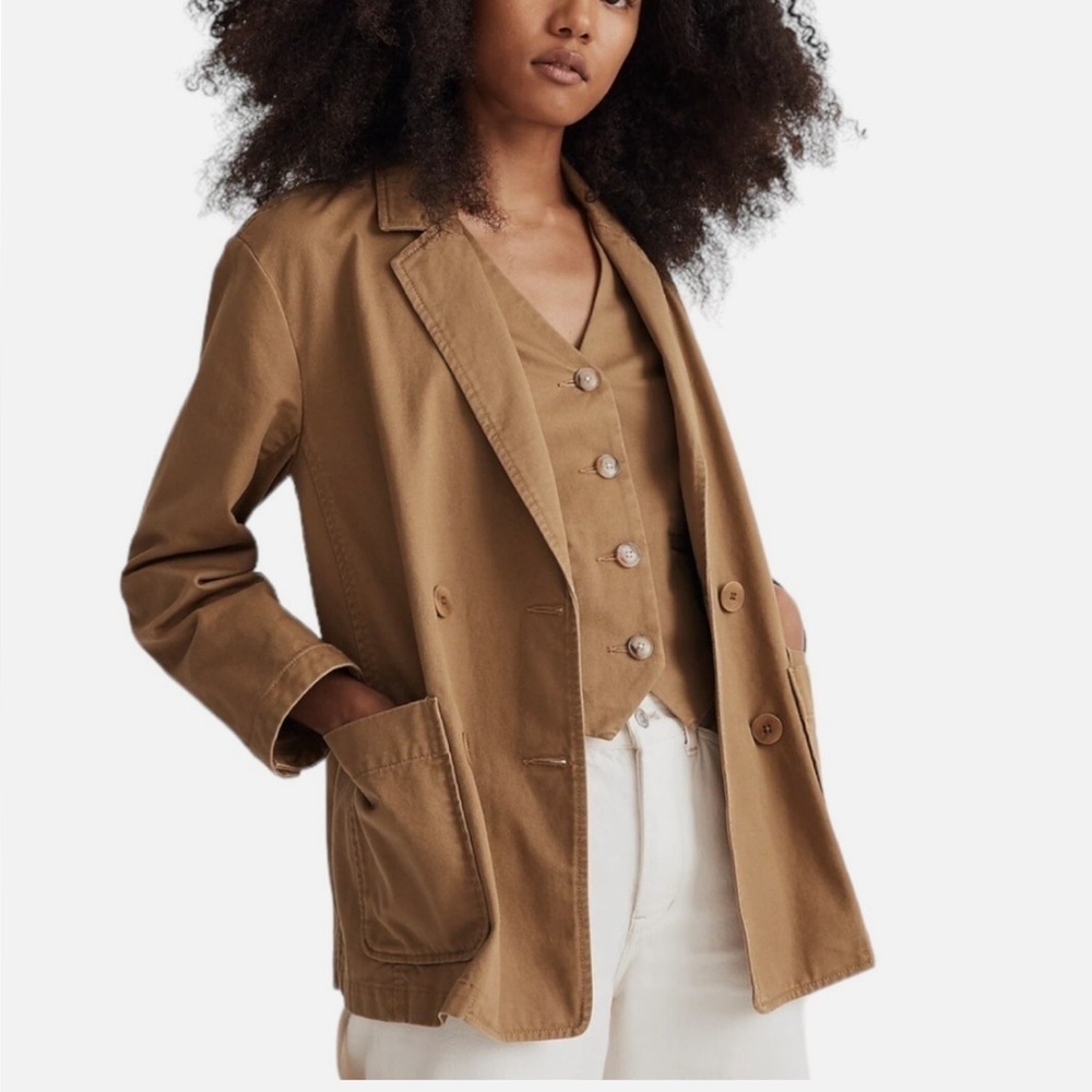 Madewell Sz Lg Crossover Blazer In Regenerative Chino Dark Khaki Women’s